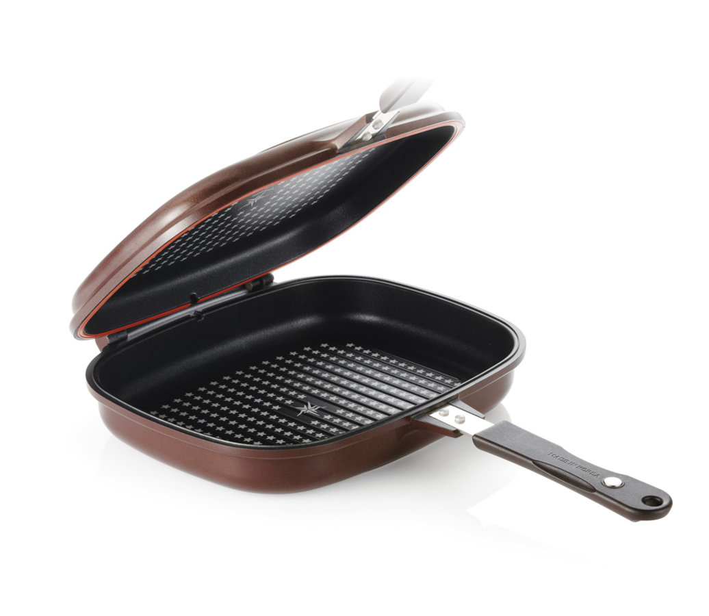 <h1>Patelnia Dwustronna – Jumbo<br><small>Gotuj używając <strong>dwóch stron</strong><br>bez obaw o <strong>zapach i dym</strong></small></h1>