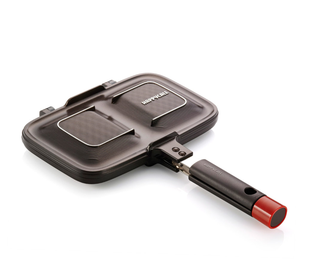 <h1>Patelnia dwustronna – opiekacz<br><small>Gotuj używając <strong>dwóch stron</strong><br>bez obaw o <strong>zapach i dym</strong></small></h1>