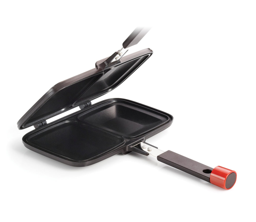 <h1>Patelnia dwustronna – opiekacz<br><small>Gotuj używając <strong>dwóch stron</strong><br>bez obaw o <strong>zapach i dym</strong></small></h1>